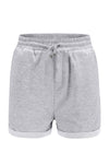 Summer Women Gray Tie Waist Side Pockets Cuffed Lounge Shorts - My Store