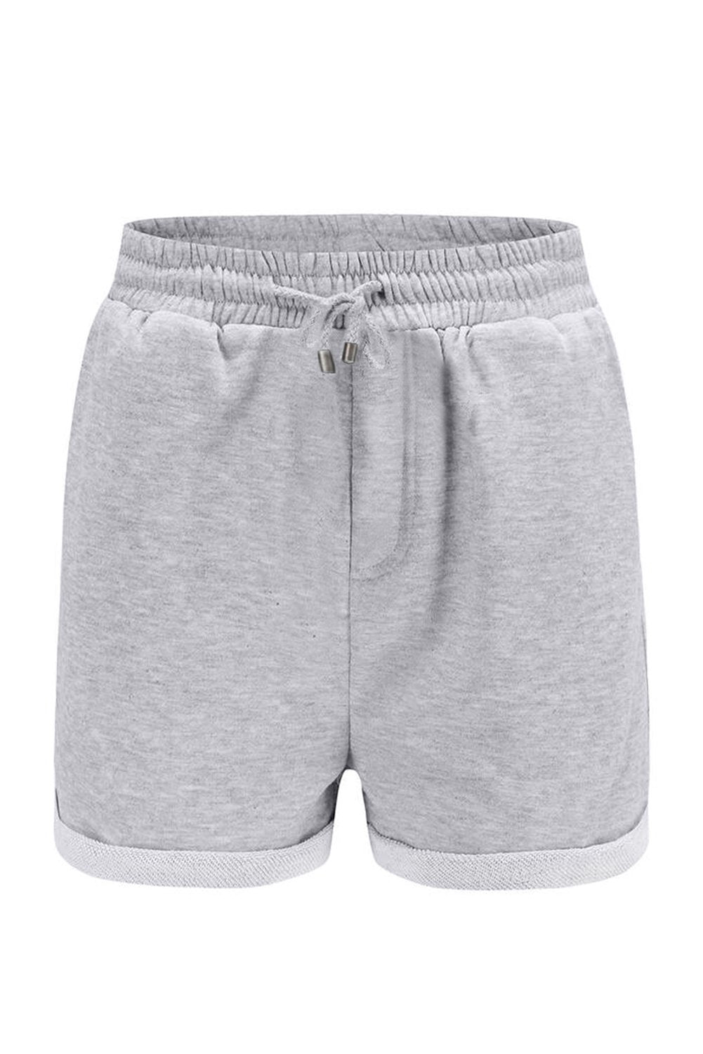 Summer Women Gray Tie Waist Side Pockets Cuffed Lounge Shorts - My Store