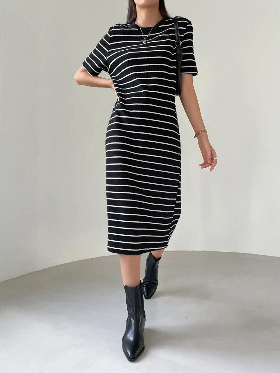 Elegant Striped Midi Dress - My Store