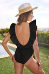 Solid Ruffle Sleeve Tie Front One Piece Swimsuit - My Store