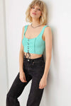 Solid Lace Up Sleeveless Round Neckline Front & Back Crop Top