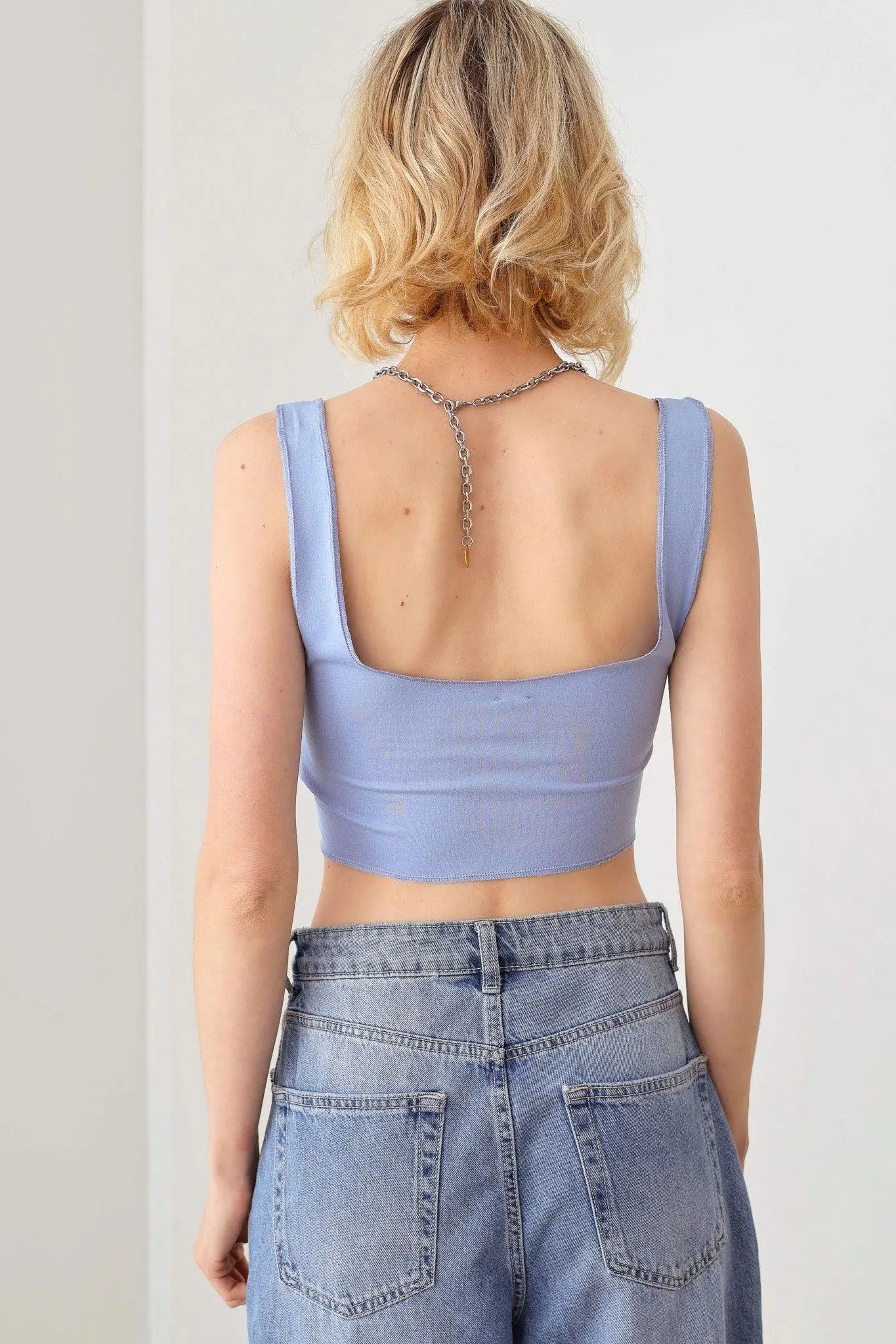 Solid Lace Up Sleeveless Round Neckline Front & Back Crop Top - My Store