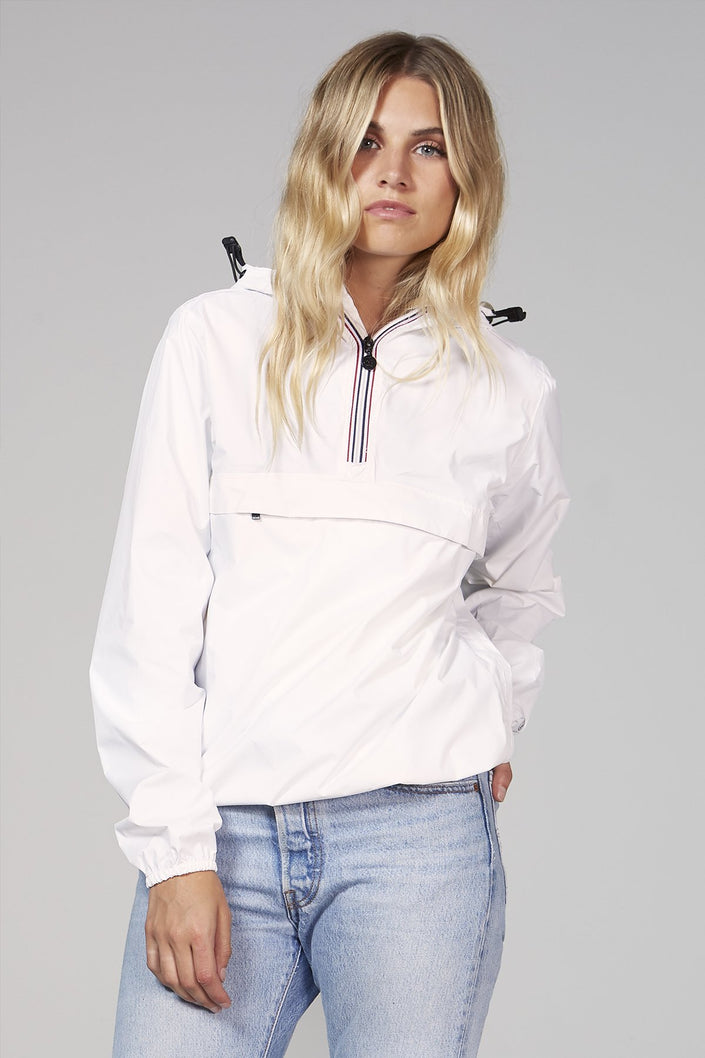 White quarter zip packable rain jacket and windbreaker - My Store