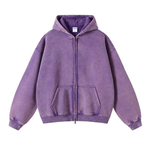 Loose Fit Washed Zip Up Hoodie