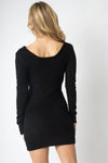 Fluffy Bow Cut-Out Detail Long Sleeve Mini Dress - My Store