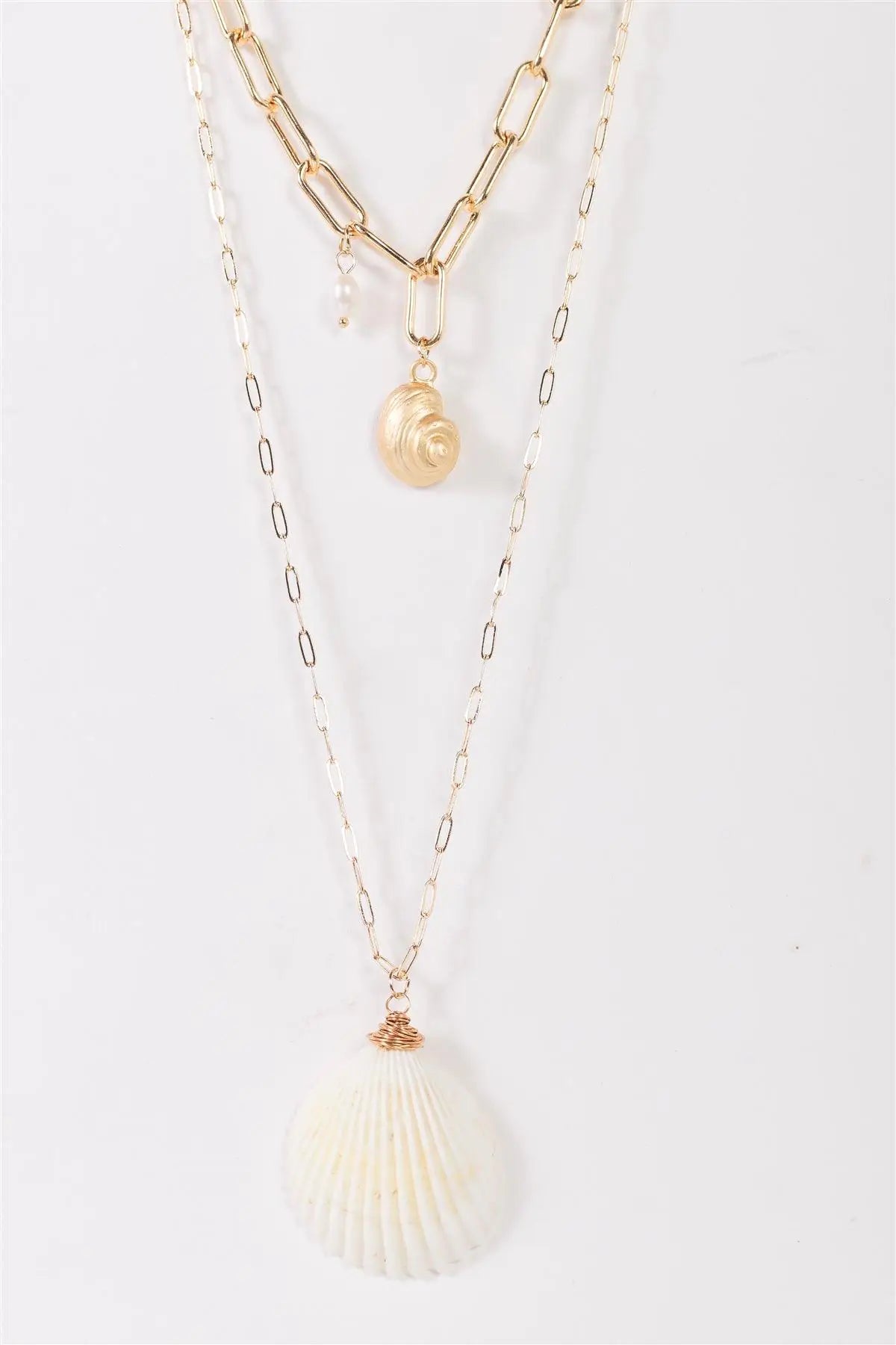 Gold Double Thick & Thin Chain Ivory Real & Gold Faux Shell Necklace - My Store