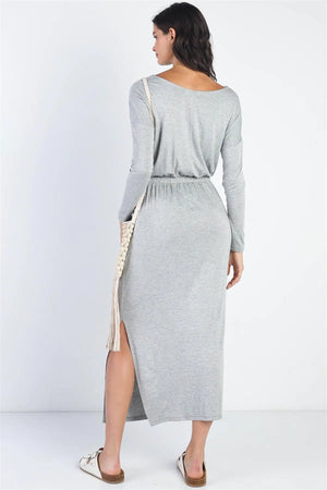 Heather Grey Long Sleeve Basic Maxi Dress /1-1-1 - My Store