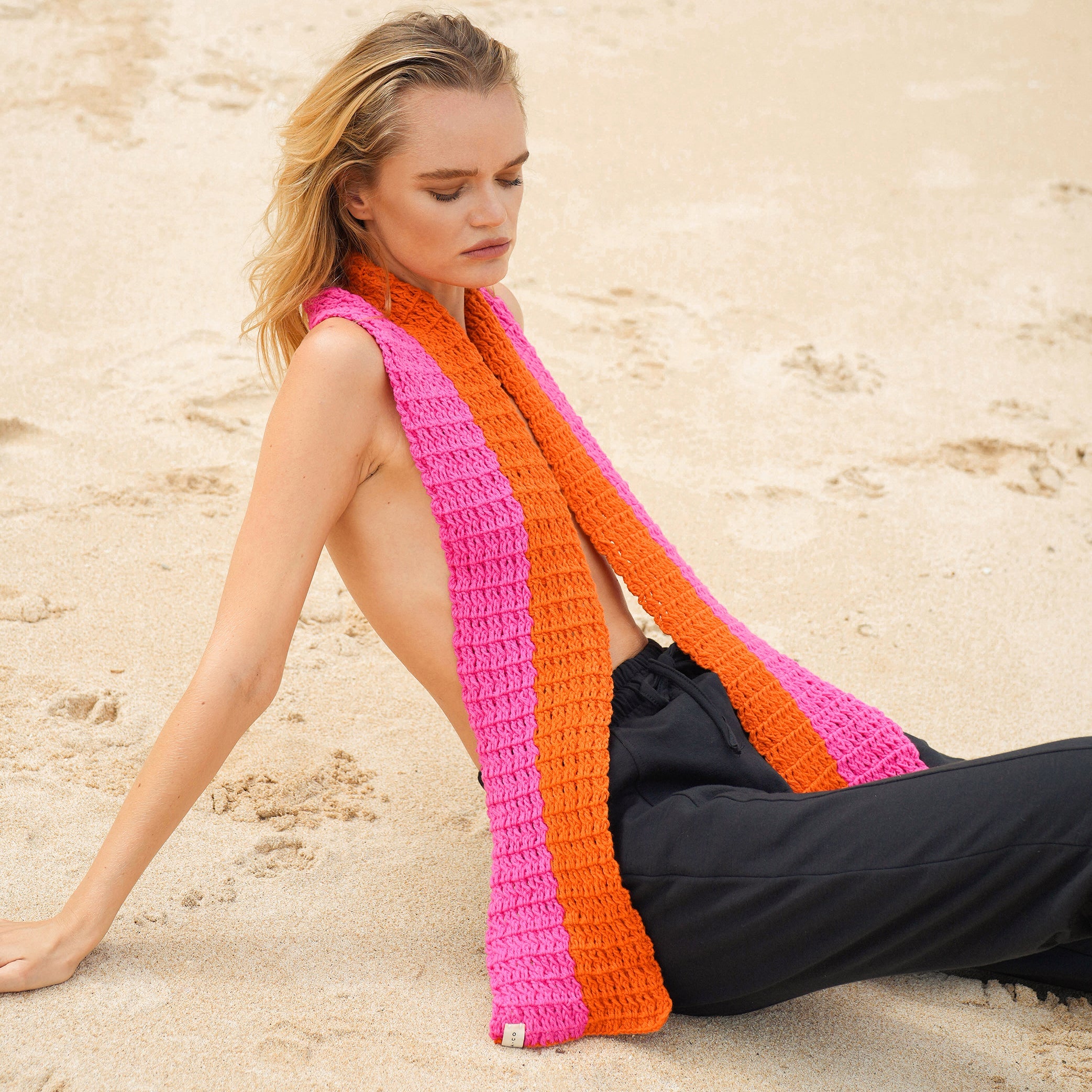 WAFFLE Crochet Scarf in Candy Pink & Tangerine Orange - My Store