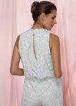 Women's Sleeveless V-neck Printed Jumpsuit In Ivory Silver - My Store