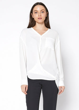 V-Neck Wrap Hem Blouse - My Store