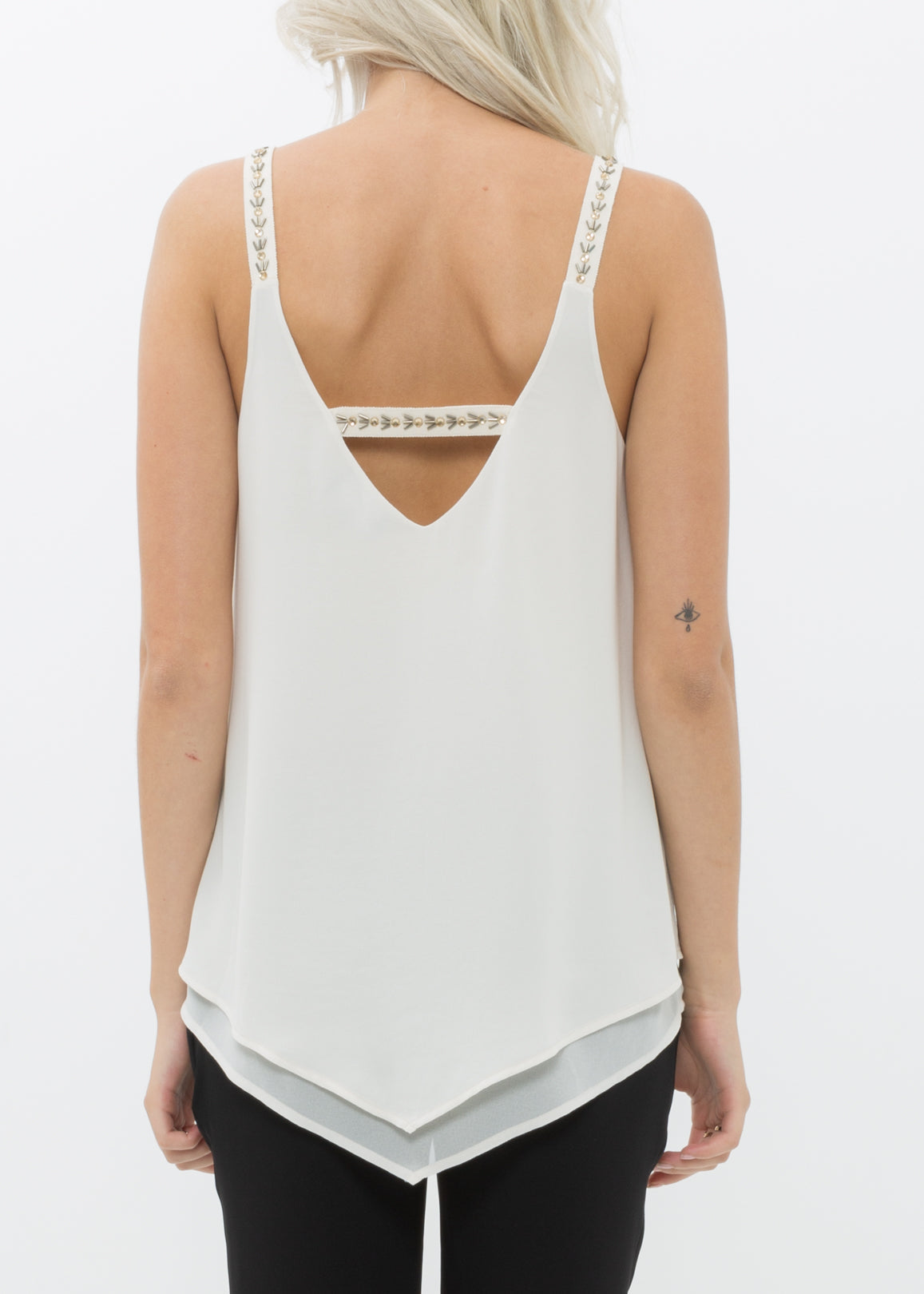 Embellished Chiffon Camisole Top In Cream - My Store