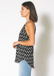 Keyhole Halter Print Sleeveless Top in Black Geo - My Store