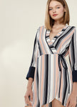 Women's Printed Wrap Dress With Cuff Binding in Multi Stripe - My Store