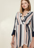 Women's Printed Wrap Dress With Cuff Binding in Multi Stripe - My Store