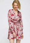 Women's Pajama floral Satin Wrap Front Flared Dress - My Store