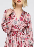 Women's Pajama floral Satin Wrap Front Flared Dress - My Store