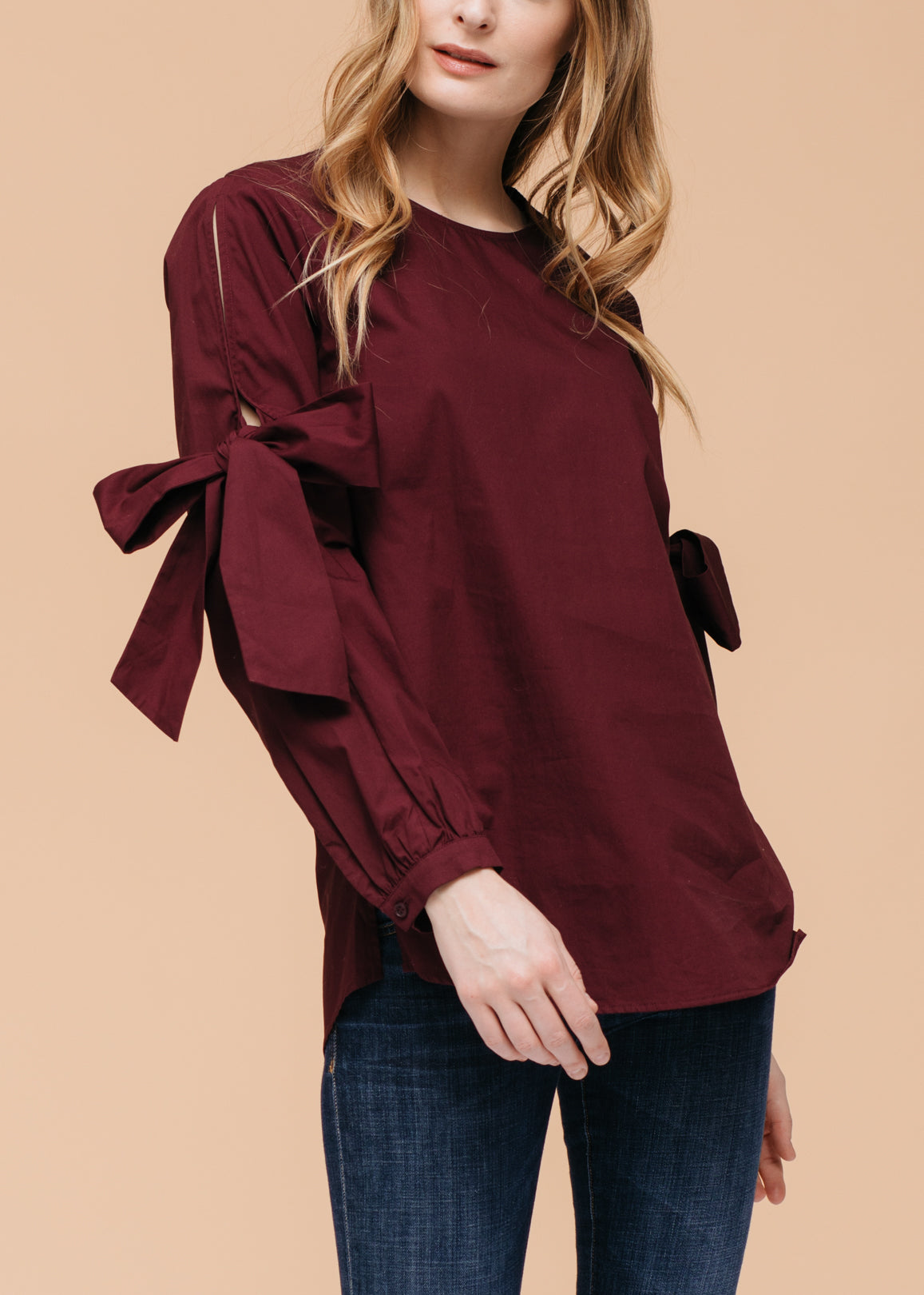 Women's Tie Sleeve Poplin Blouse - My Store