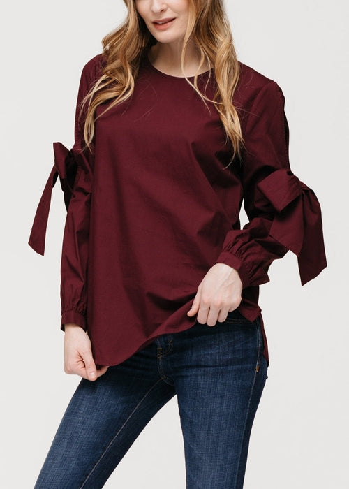 Women's Tie Sleeve Poplin Blouse - My Store