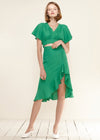 Women's Asymmetrical Hem Button Front Skirt in Kelly Green - My Store