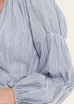 Smocked Sleeve Stripe Wrap Blouse in Blue - My Store