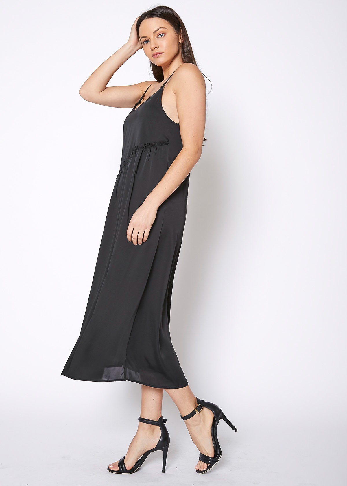 Women's Diagonal Patched Spaghetti Strap Maxi Dress In Black - My Store