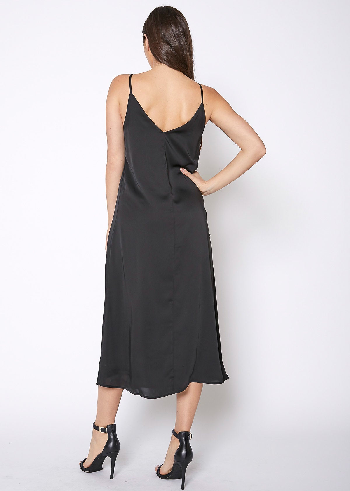 Women's Diagonal Patched Spaghetti Strap Maxi Dress In Black - My Store