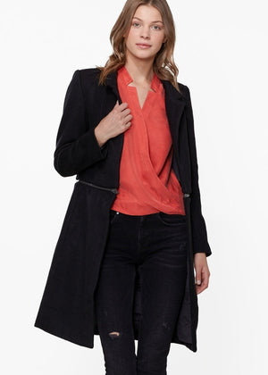 Women's 2 In 1 Brushed Wool Open Front Zipper Coat Jacket - My Store