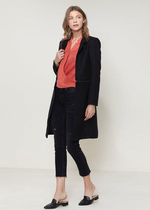 Women's Wool-blended Open Front Jacket In Black - My Store