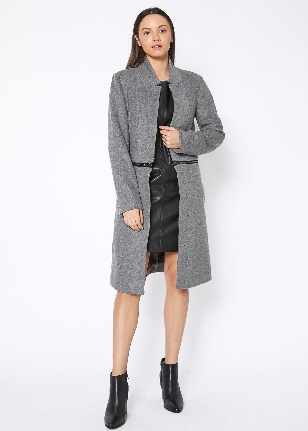 Women's 2 In 1 Brushed Wool Open Front Zipper Coat Jacket - My Store