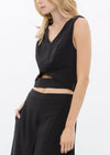 V-Neck Sleeveless Cropped Top In Black - My Store