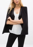 Women's Black Satin Trim Cape Blazer - My Store