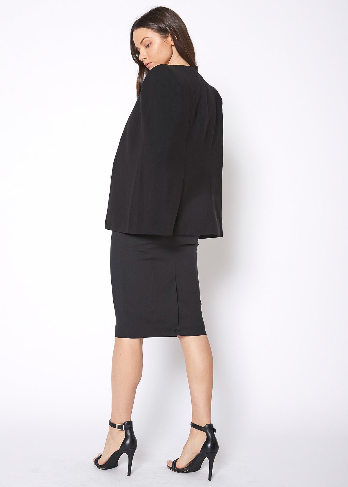 Women's Black Satin Trim Cape Blazer - My Store