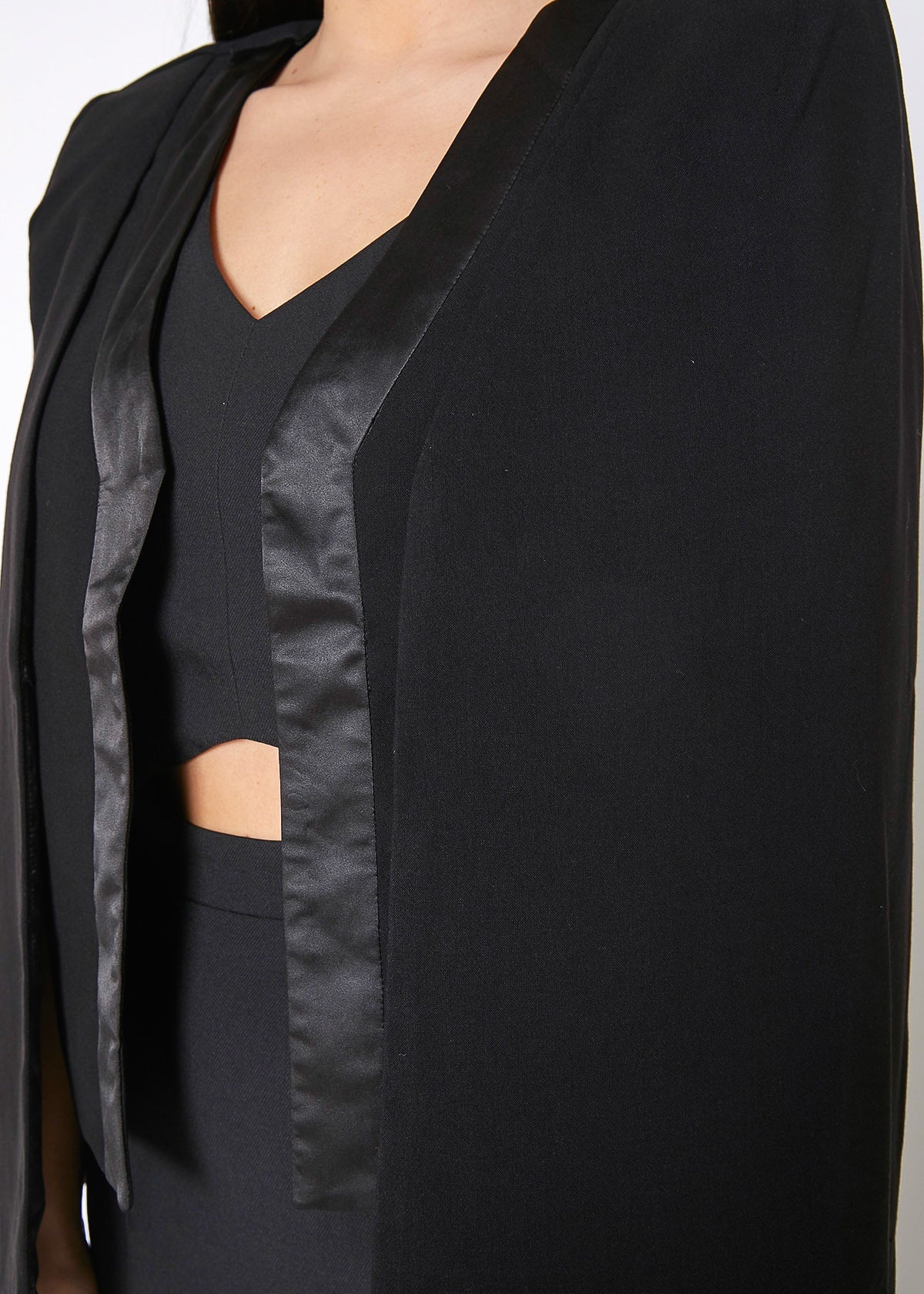 Women's Black Satin Trim Cape Blazer - My Store