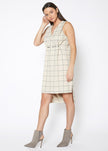 Window Pane Plaid High Low Sleeveless Dress - My Store