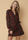 Plaid-polkadot Mini Wrap Dress in Brick - My Store