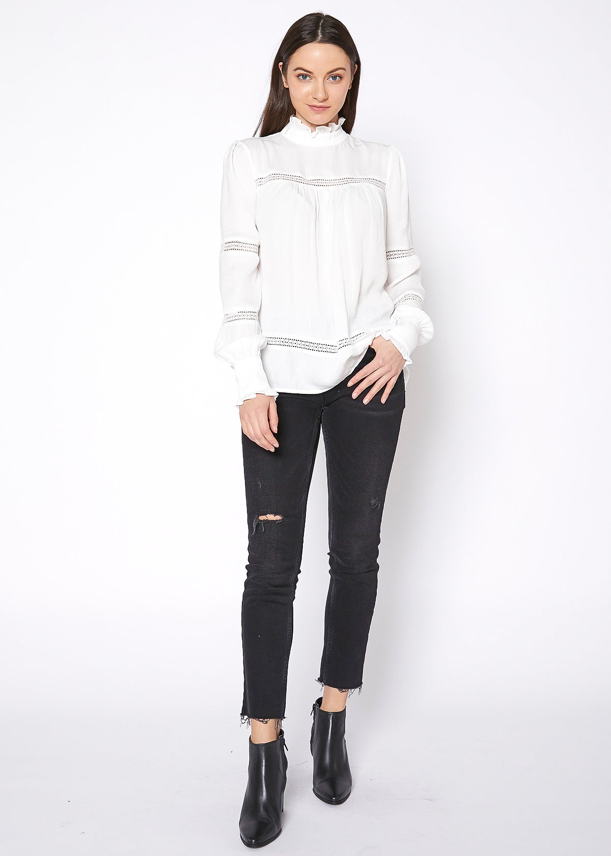 Women's Eyelet Long Sleeve Mock Neck Top - My Store