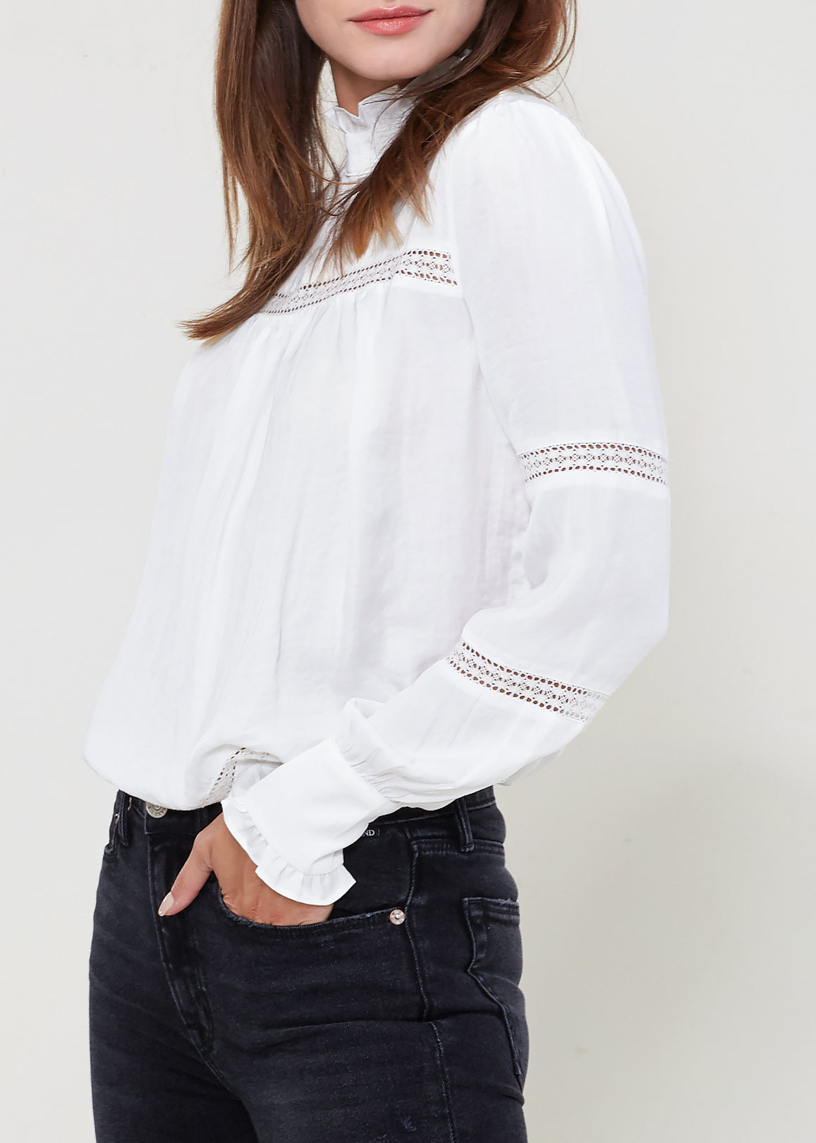 Women's Eyelet Long Sleeve Mock Neck Top - My Store