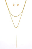 Dainty Layered Chain Lariat Necklace Ball Earrings Set - My Store