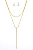 Dainty Layered Chain Lariat Necklace Ball Earrings Set - My Store