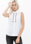 Women's Sleeveless Trim Detail Button Up Shirt - My Store