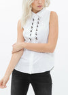 Women's Sleeveless Trim Detail Button Up Shirt - My Store