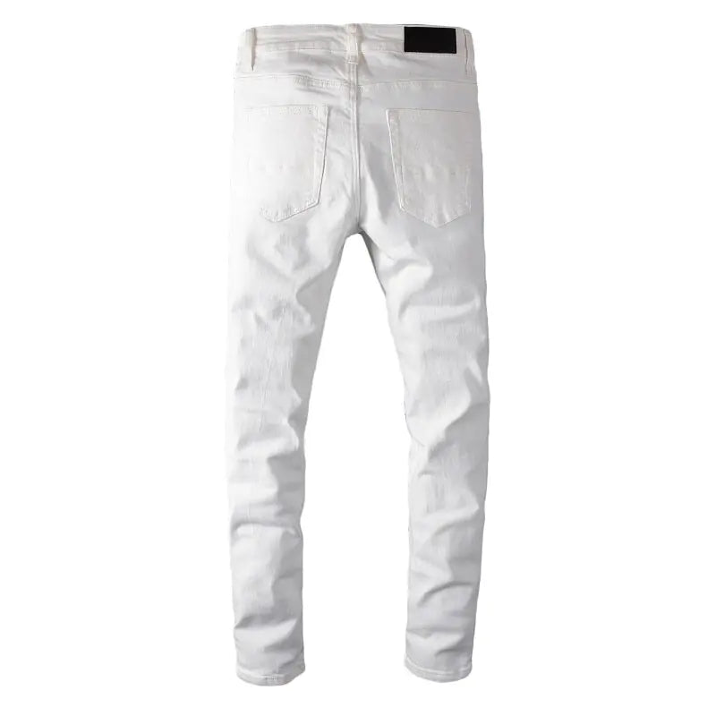 Men’s High Skinny Stretch White Slim Fit Ripped Jeans - My Store