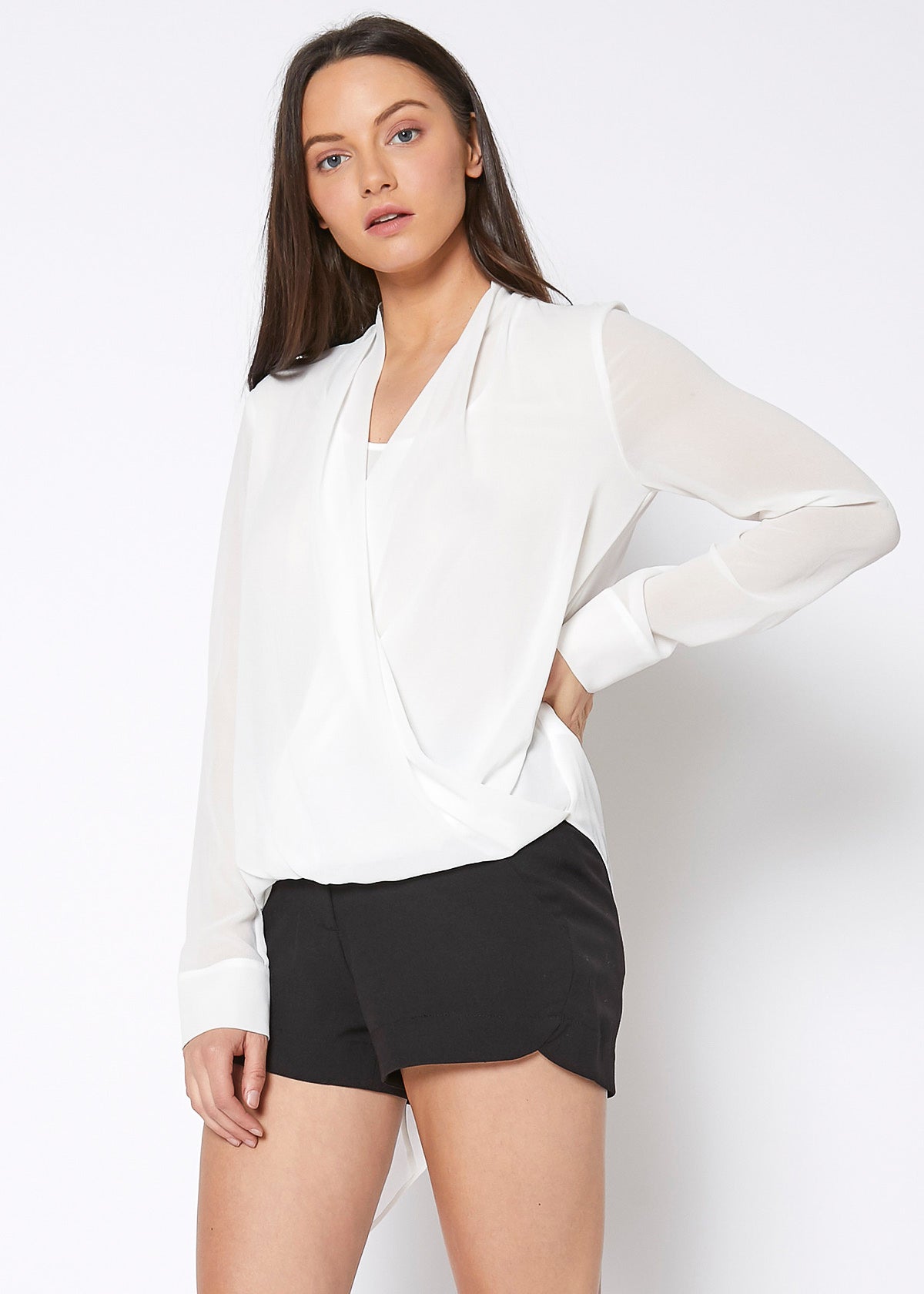 Drape Front Asymmetrical Elegant Blouse - My Store