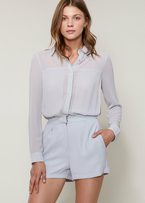 Women's Pleated Button Up Romper In Slate - My Store