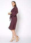 Organza Stripe Wrap Dress In Burgundy - My Store