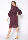 Organza Stripe Wrap Dress In Burgundy - My Store