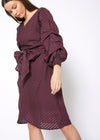 Organza Stripe Wrap Dress In Burgundy - My Store