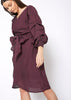 Organza Stripe Wrap Dress In Burgundy - My Store