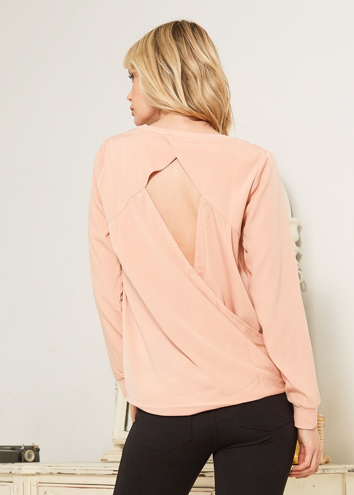 Women's Open Back Crewneck Top In Blush - My Store