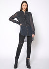 Women's Mesh Contrast Button Up Shirt In Black - My Store